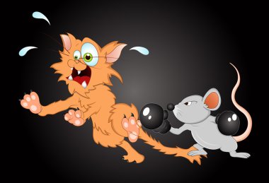 Mouse Fighting with Cat Vector clipart