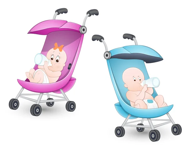 Bebés lindos en cochecito — Vector de stock