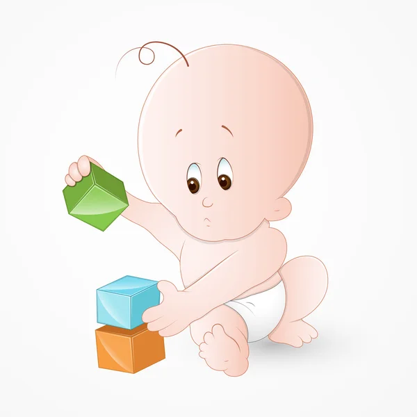 Child Playing with Baby Blocks — Stock Vector