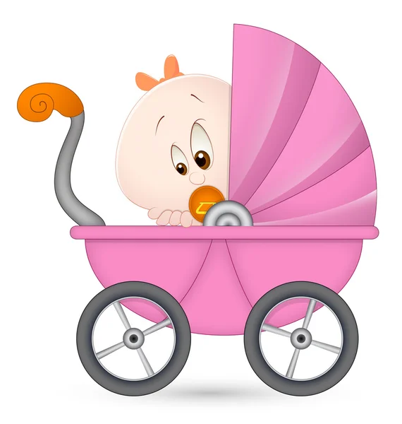 Baby Girl in Baby Carriage — Stock Vector