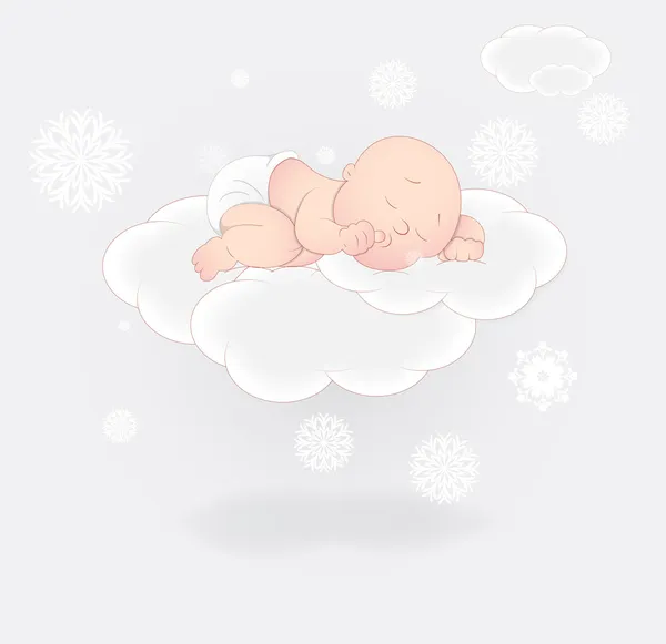 可爱的宝宝睡在云上 — 图库矢量图片