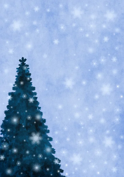 Kar yağışı arka plan ile Noel ağacı — Stok fotoğraf