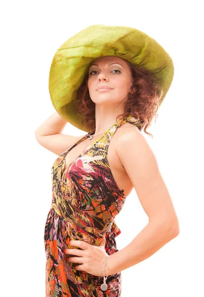 Zrzka v zelené slaměný klobouk — Stock fotografie