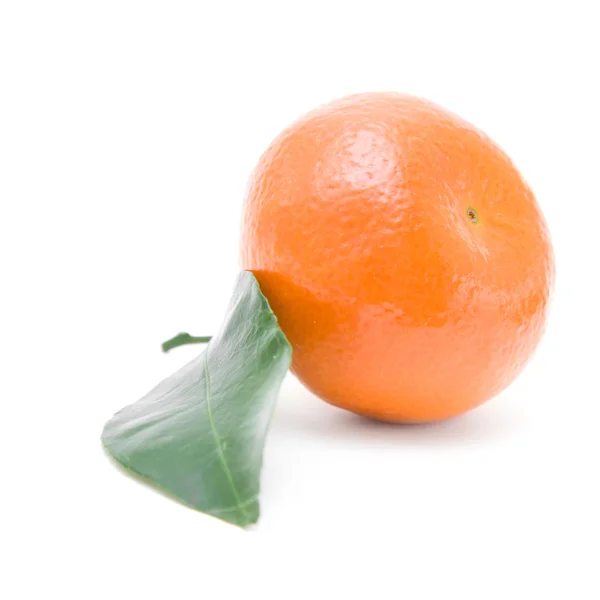 Clementine mit kleiner Seezunge und Blatt; isoliert auf weiß — Stockfoto