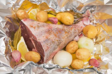 Preparation for making Klephtico ( Kleftiko) slow-cooked lamb le clipart
