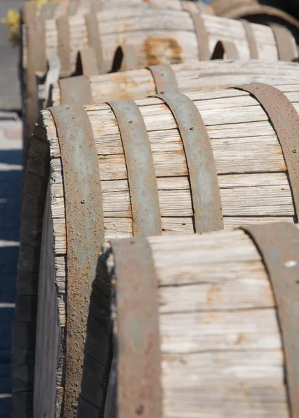 Old vine barrels background — Stock Photo, Image