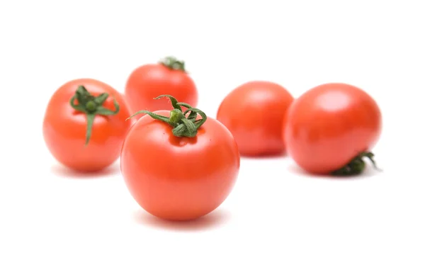 Fünf reife rote Tomaten; isoliert auf weißem Hintergrund; quadratisch — Stockfoto