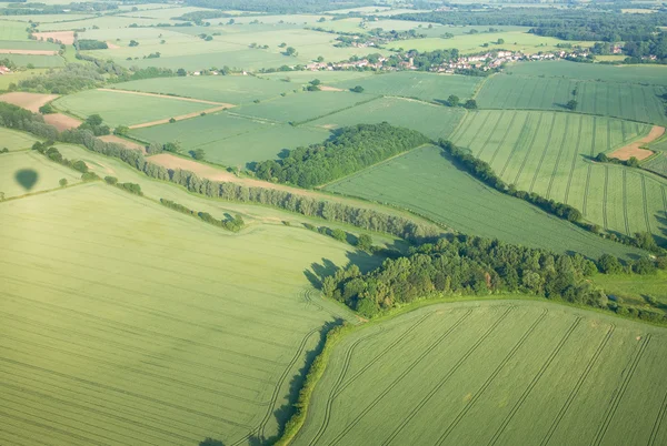 stock image View over the early summer green fields from hot air balloon; Ea