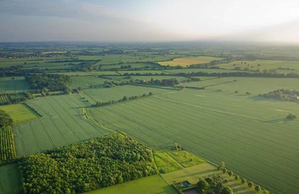 View over the early summer green fields from the air