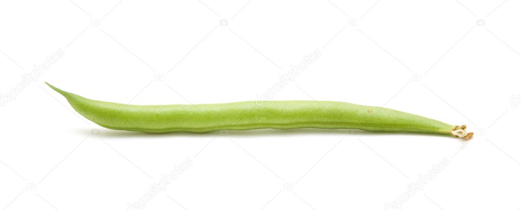 Single pod of green bean isolated on white background;