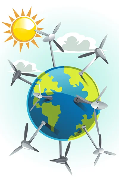 Wind turbines on earth — Stock Vector
