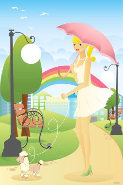 Girl walking her dog clipart