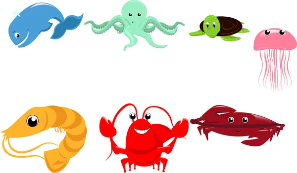 Mořská zvířata kreslená — Stockový vektor