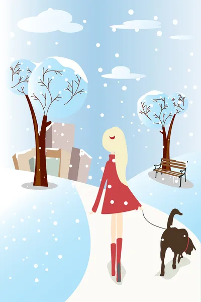 Girl walking her dog — Stock Vector