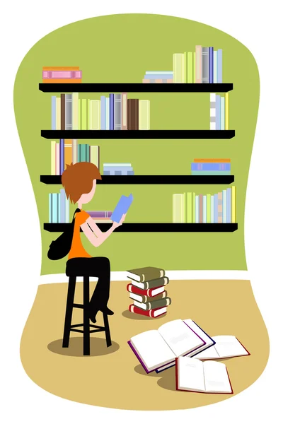 Étudiant en bibliothèque — Image vectorielle
