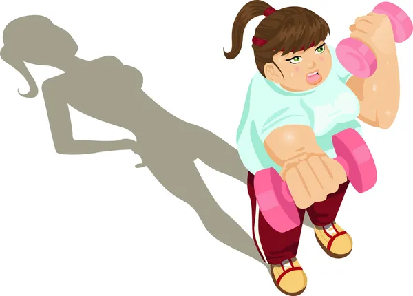 Chica con sobrepeso haciendo ejercicio — Archivo Imágenes Vectoriales