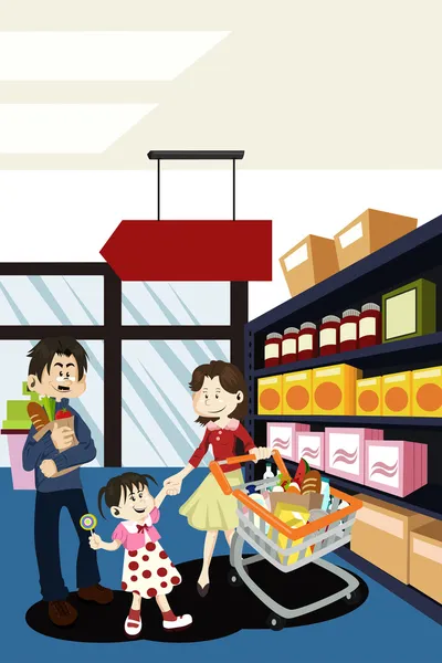 Familjen shopping livsmedelsaffär — Stock vektor