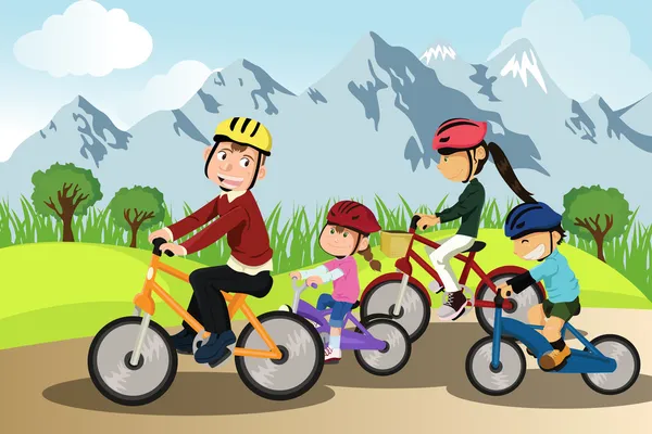 骑自行车的家庭 — 图库矢量图片