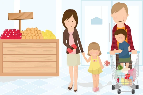 Rodzina, zakupy spożywcze — Wektor stockowy
