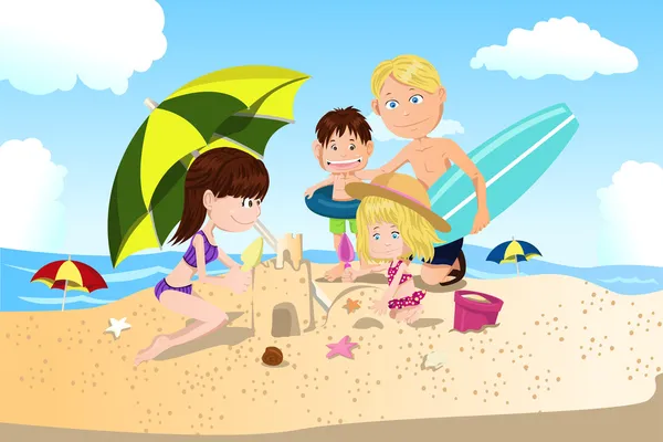 Plage vacances en famille — Image vectorielle