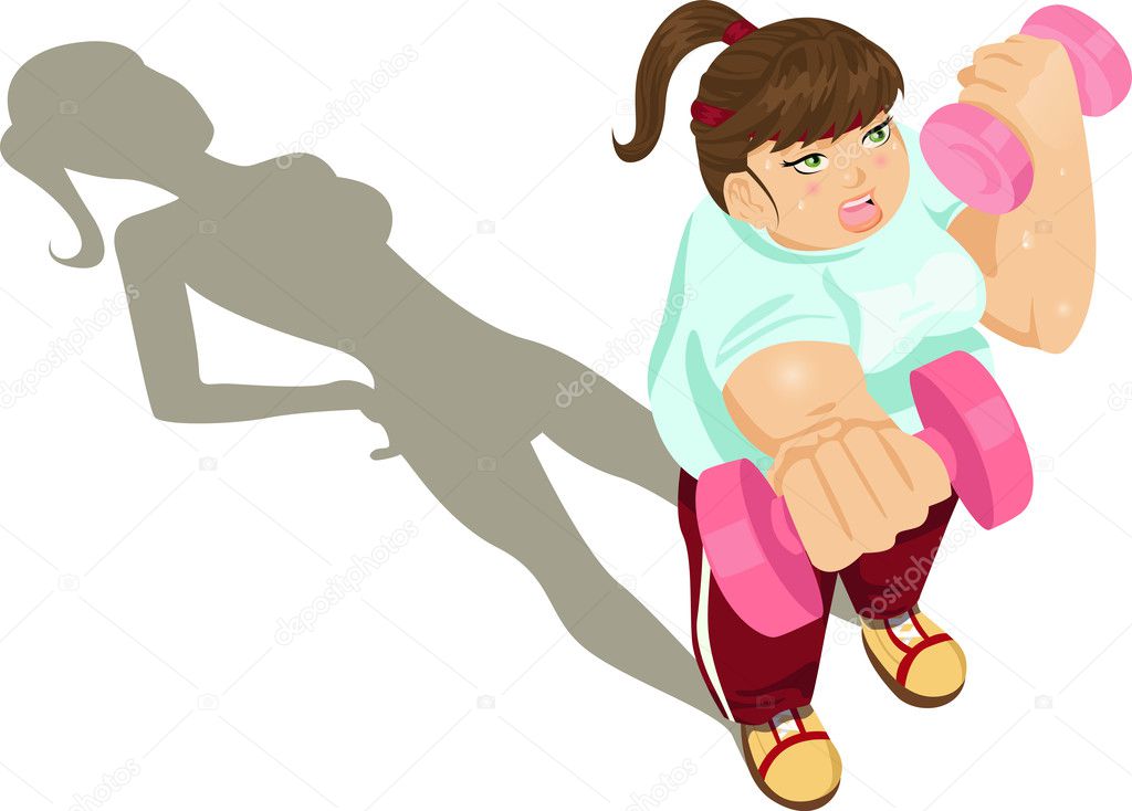 Overweight girl exercising