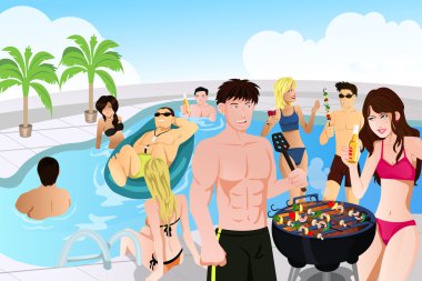 Summer pool barbeque party clipart