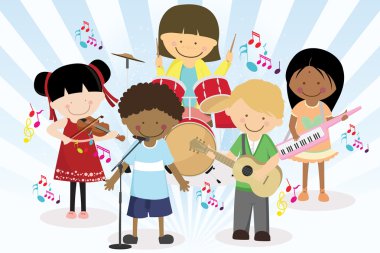 Music band of four little kids clipart