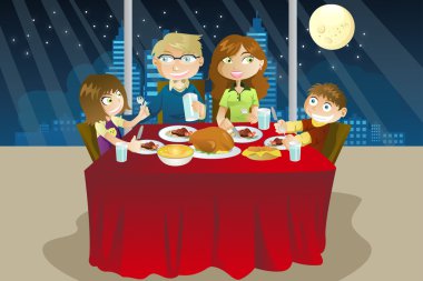 Family eating dinner clipart