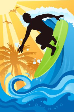 Surfer in the ocean clipart