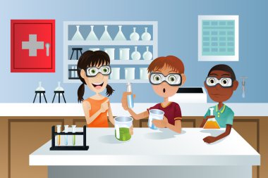 Students in science project clipart