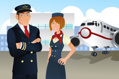 Pilot and stewardess clipart