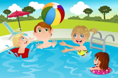 Family in swimming pool clipart