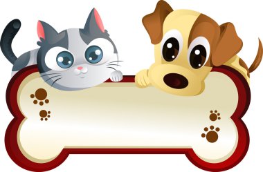 Dog and cat with banner