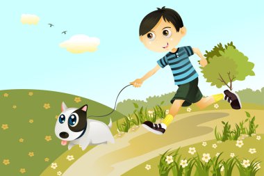 Boy and dog clipart