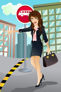 Woman waiting for a bus clipart