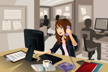 Businesswoman working in the office clipart