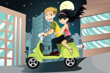 Couple riding motorcycle clipart