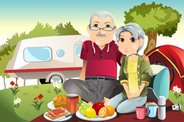 Senior couple camping clipart