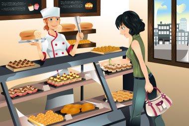Buying cake at bakery store clipart
