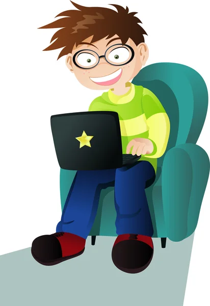Un garçon avec un ordinateur portable — Image vectorielle