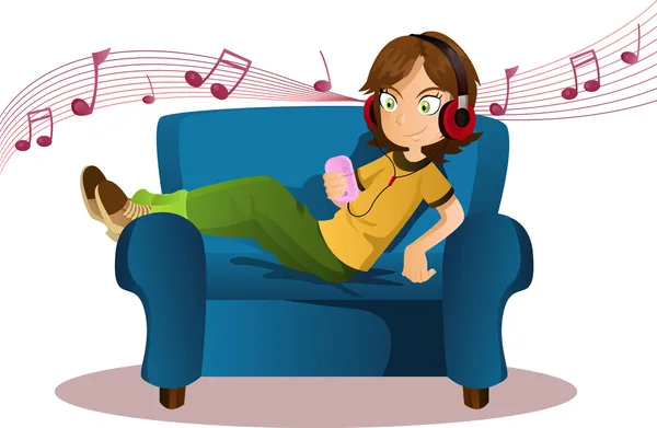Dívka poslouchající hudbu — Stockový vektor