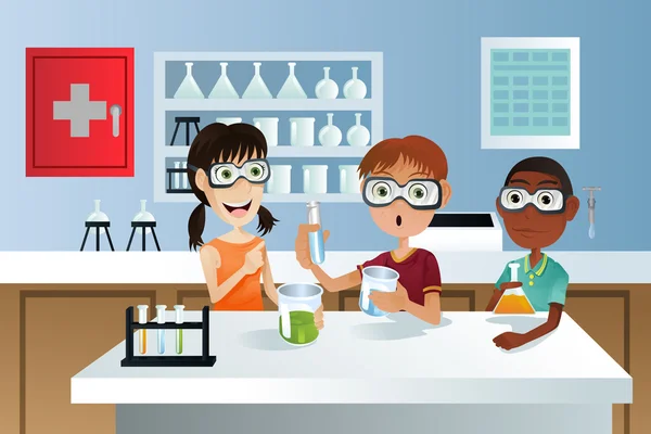 Students in science project — Stock Vector