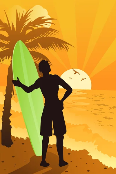 Surfer w oceanie — Wektor stockowy