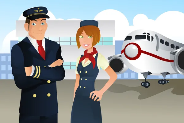 Piloot en stewardess — Stockvector