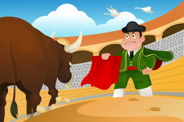 Matador y un toro — Vector de stock