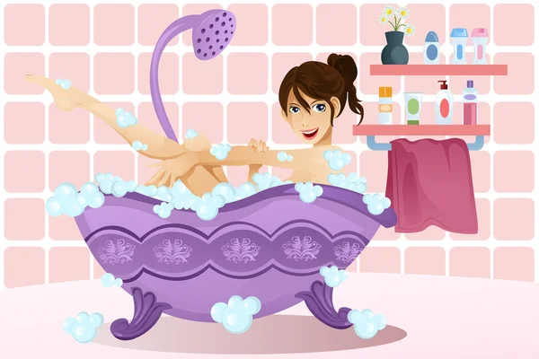 Woman taking a bubble bath — Stock Vector
