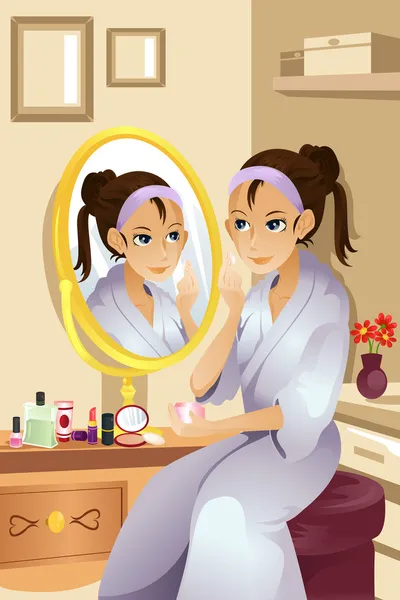 Kvinna tillämpa makeup — Stock vektor
