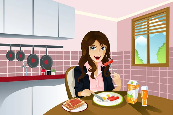 Woman eating breakfast — Stock Vector