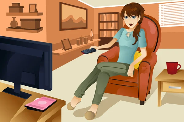 Mujer viendo televisión — Vector de stock