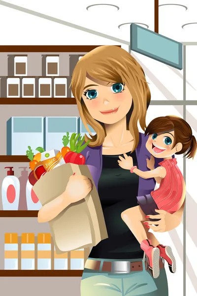 Mutter und Tochter beim Einkaufen — Stockvektor